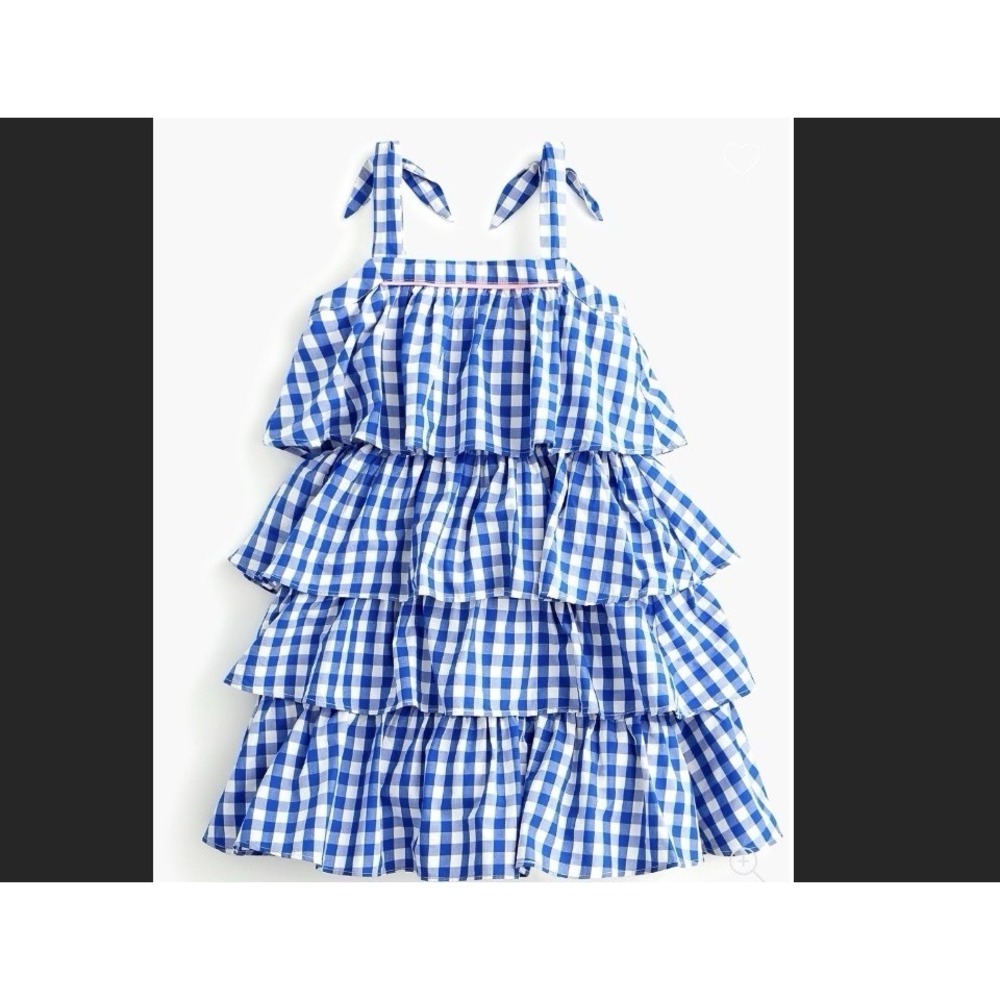 J. Crew Crewcuts Blue Gingham Dress‎ Tiered Ruffle Classic Size 8 French Picnic